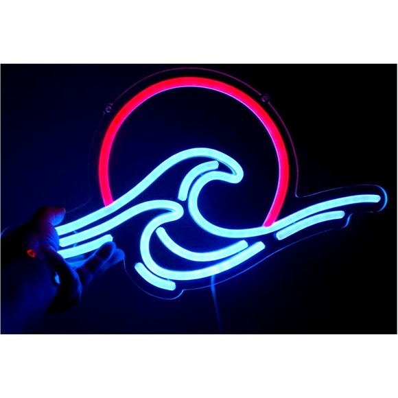 Ocean Wave Sunset Neon Blue Red Light Bedroom Outdoor Indoor Japanese Wall Decor - Picture 7 of 7